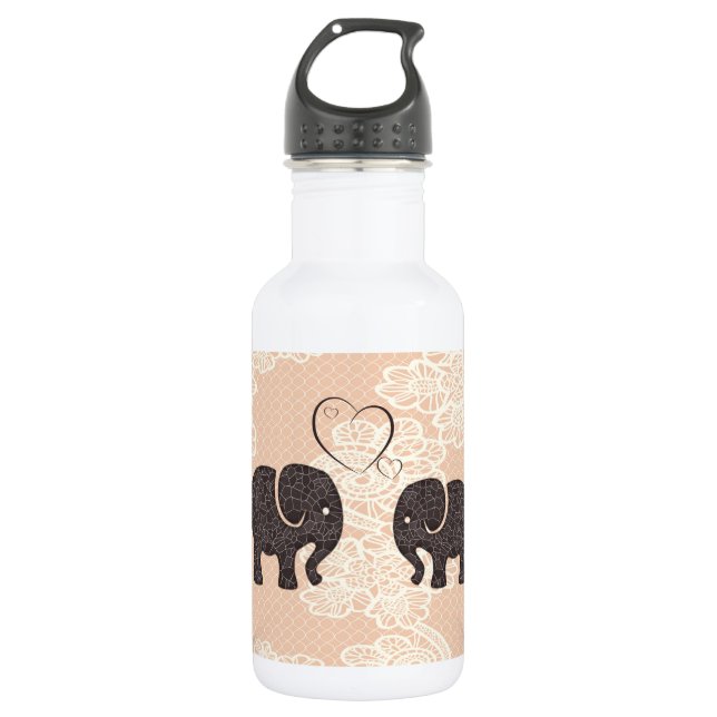Niedliche trendige SpitzenElefanten in der Liebe Trinkflasche (Vorderseite)