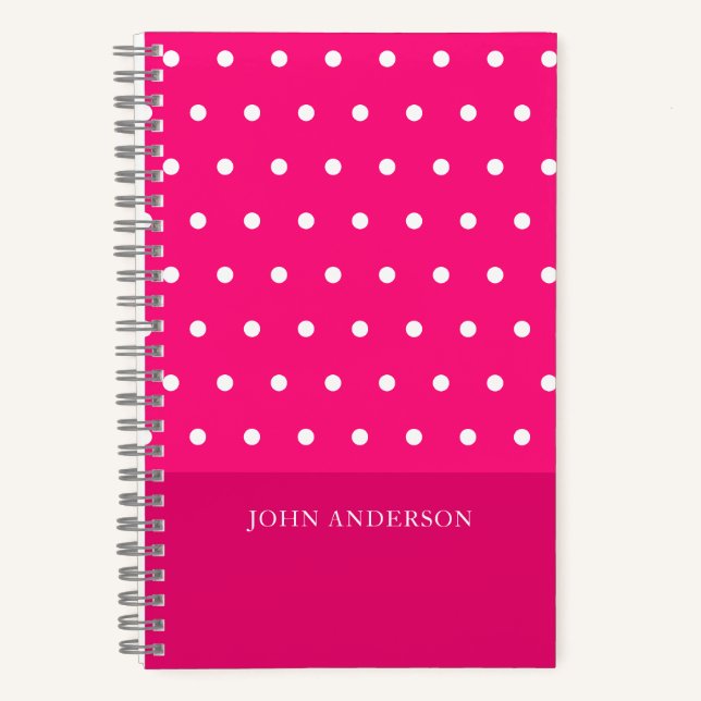 Niedliche Trendy Girly Hot Pink Polka Dots Custom Notizbuch (Vorderseite)