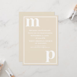 Niedliche trendy Monogram Champagne Beige Wedding Einladung