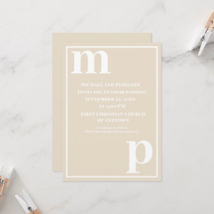 Niedliche trendy Monogram Champagne Beige Wedding Einladung