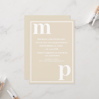 Niedliche trendy Monogram Champagne Beige Wedding Einladung
