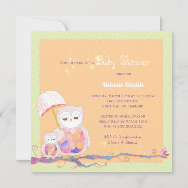 Niedliche trendy Owl Babydusche Einladung (Vorderseite)