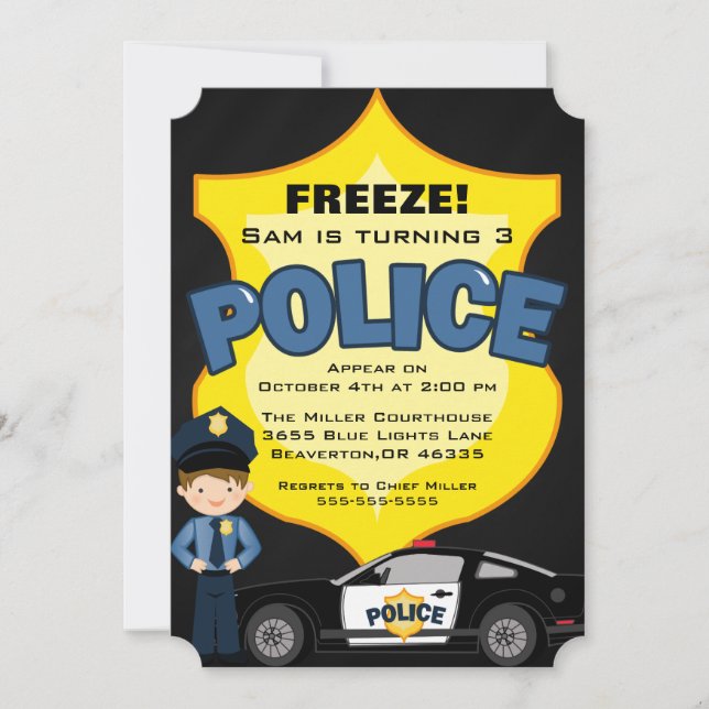 Niedliche Trendy Police Car Geburtstagseinladung Einladung (Vorderseite)