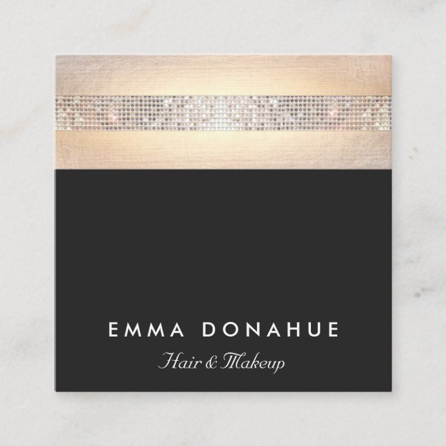 Niedliche trendy Sequin and Gold Stripes Black Squ Quadratische Visitenkarte (Vorderseite)