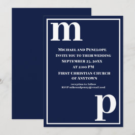Niedliche trendy stylish Monogram Navy Blue Weddin Einladung