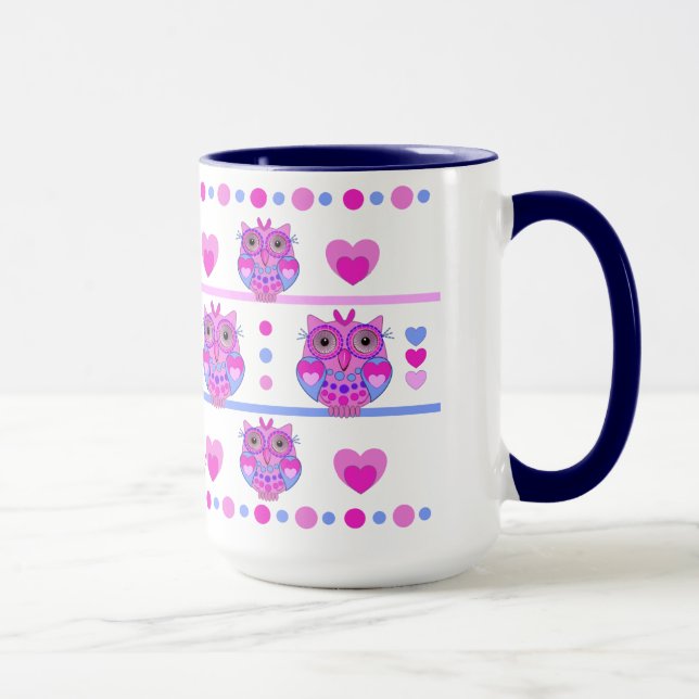 Niedliche trendy Tasse mit Eulen und Namen (Rechts)