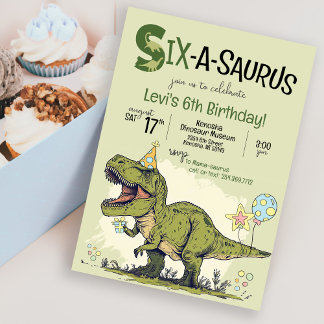 Niedliche TRex Dinosaur Sechs-A-Saurus 6. Geburtst Einladung