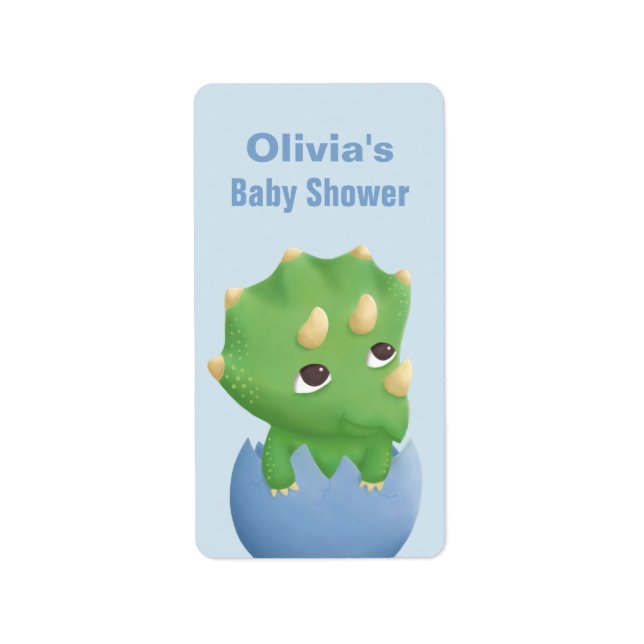 Niedliche Triceratops Dinosaur Babydusche Etikett Adressaufkleber (Vorne)