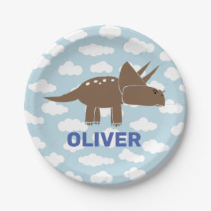 Niedliche Triceratops Dinosaurier-Kindergeburtstag Pappteller