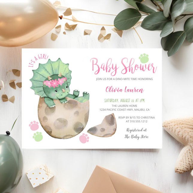 Niedliche Triceratops Dinosaurier Tracks Girl Baby Einladung (Von Creator hochgeladen)