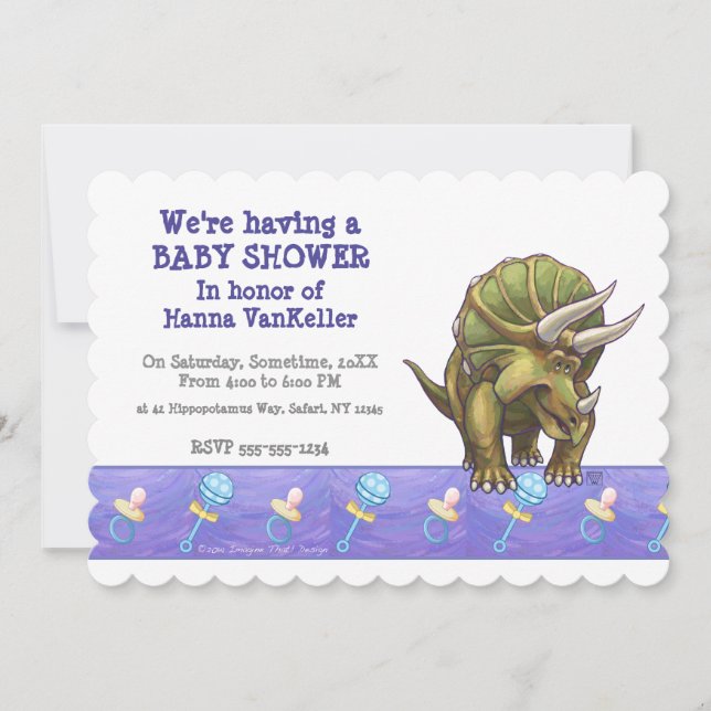 Niedliche Triceratops Kinderdusche Einladung (Vorderseite)