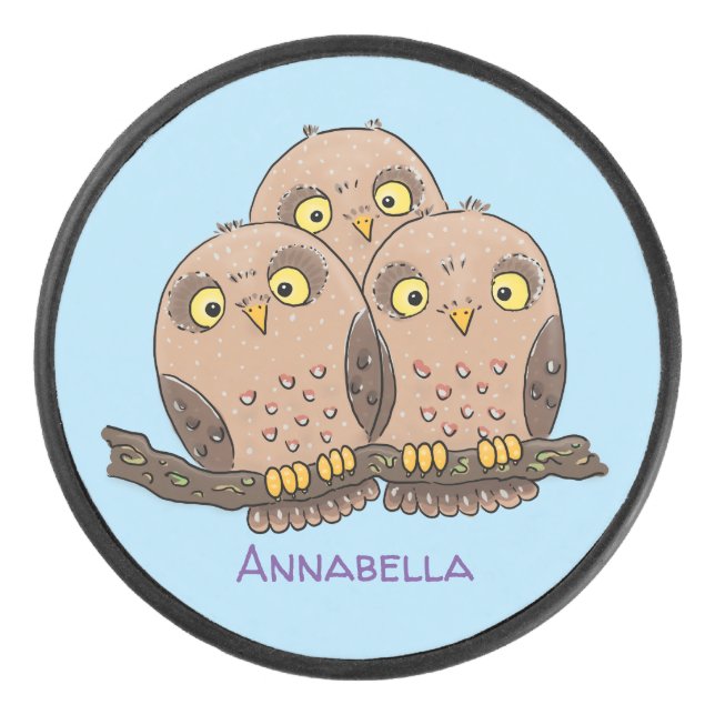 Niedliche Trio-Cartoon-Abbildung Eishockey Puck (Vorderseite)