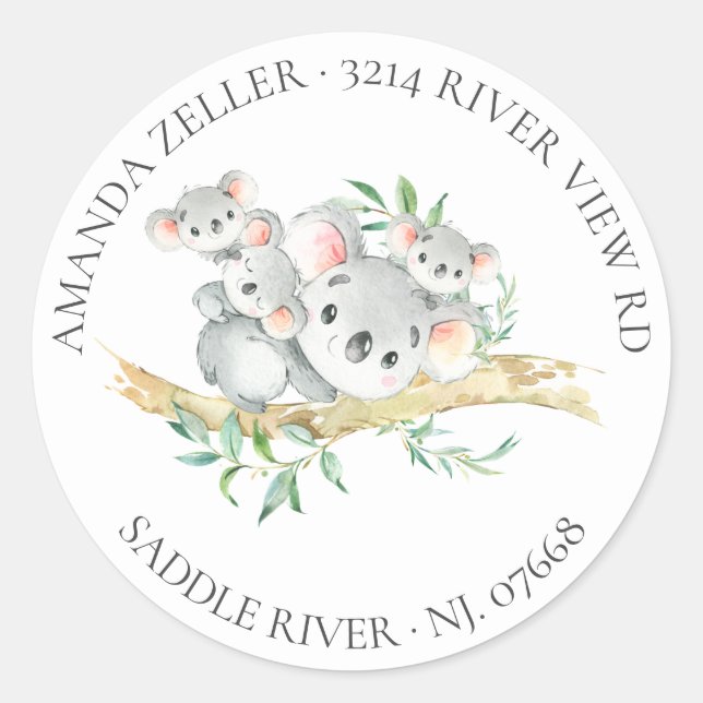 Niedliche Triplets Koala Bear Baby Dusche Rückgabe Runder Aufkleber (Vorderseite)
