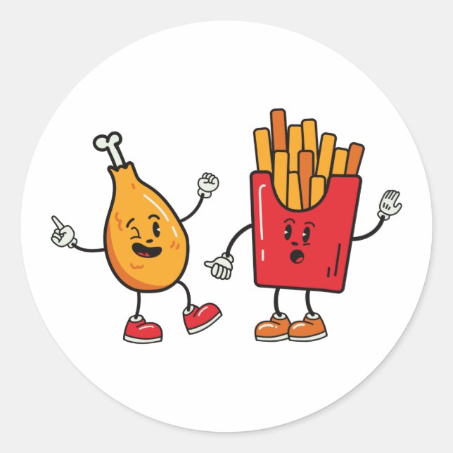 Niedliche Trommel und Fries Runder Aufkleber (Vorderseite)