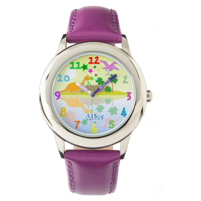 Niedliche Tropeninsel Dinosaurier Armbanduhr (Vorderseite)