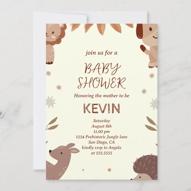 Niedliche Tropical Animal Baby Dusche Einladung (Vorderseite)