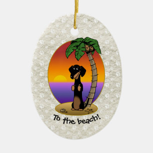 Niedliche Tropical Island Beach Dackel (schwarz & Keramik Ornament