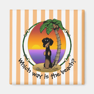 Niedliche Tropical Island Beach Dackel (schwarz &  Magnet