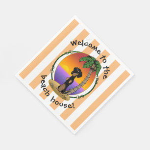 Niedliche Tropical Island Beach Dackel (schwarz & Serviette