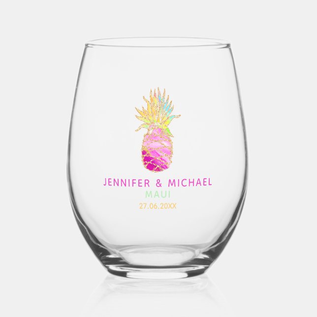 Niedliche tropische Ananas-Hochzeit Weinglas Ohne Stiel (Vorderseite)