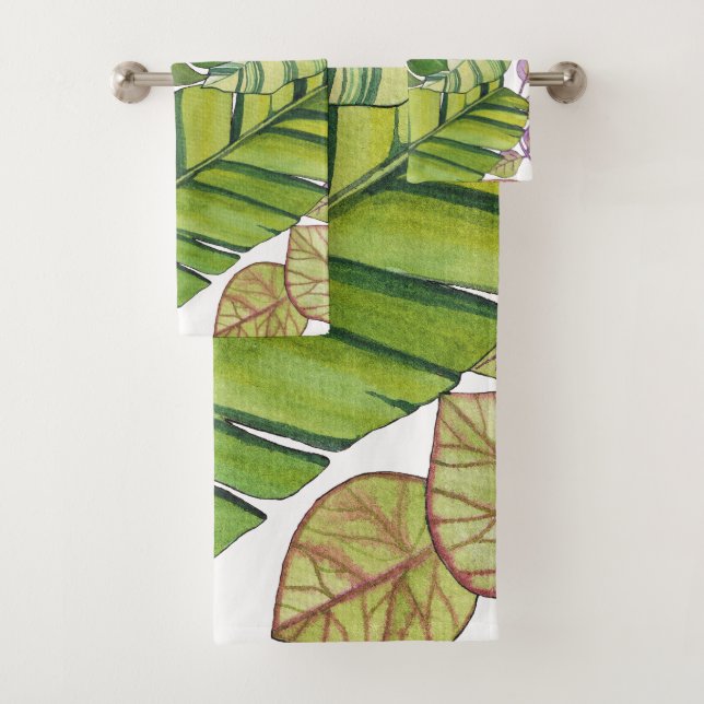 Niedliche tropische Blätter in Aquarellen Badhandtuch Set (Insitu)
