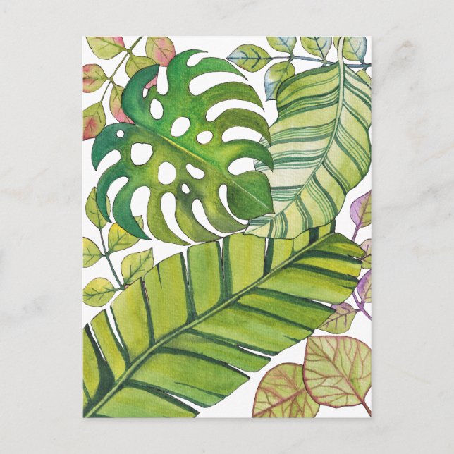 Niedliche tropische Blätter in Aquarellen Postkarte (Vorderseite)
