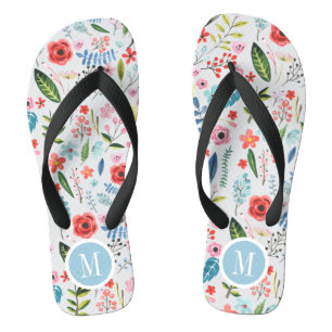 Niedliche tropische Blume und Blätter Botanisches  Flip Flops