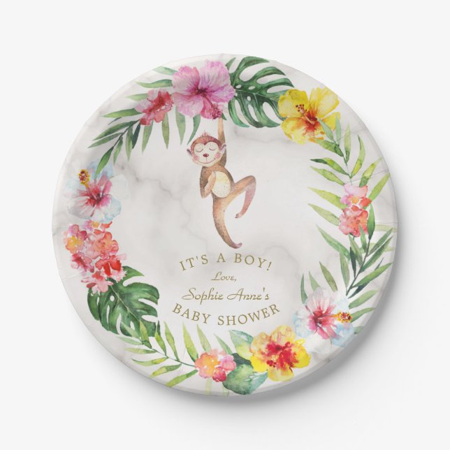 Niedliche tropische Girl-Babydusche der Affen Pappteller (Vorderseite)