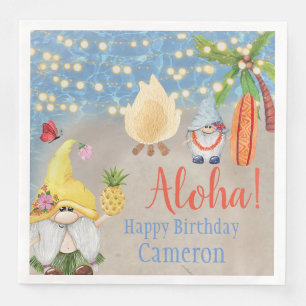 Niedliche tropische Gnome am Strand Luau Party Serviette