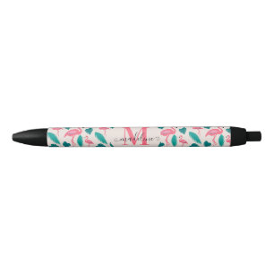 Niedliche tropische Monogramm-Blätter Hot Pink Fla Kugelschreiber
