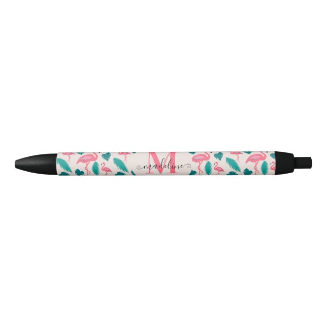 Niedliche tropische Monogramm-Blätter Hot Pink Fla Kugelschreiber (Vorderseite)