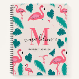 Niedliche tropische Monogramm-Blätter Hot Pink Fla Notizbuch