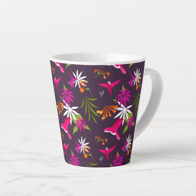 Niedliche tropische Vögel Rosa Lila Milchtasse (Rechte Ecke)