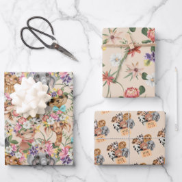 Niedliche Tropische Wildtiere Geschenkpapier Set