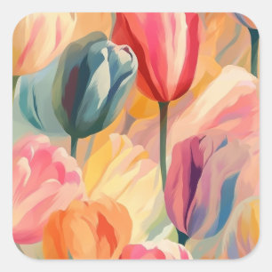 Niedliche Tulpenmalerei Quadratischer Aufkleber