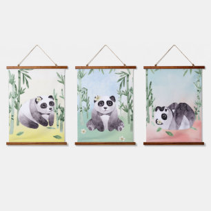 Niedliche Tumbling Panda Collection Wandteppich Mit Holzrahmen