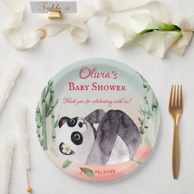 Niedliche Tumbling Panda Gender Baby Dusche Pappteller (Hochzeit)