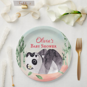 Niedliche Tumbling Panda Gender Baby Dusche Pappteller
