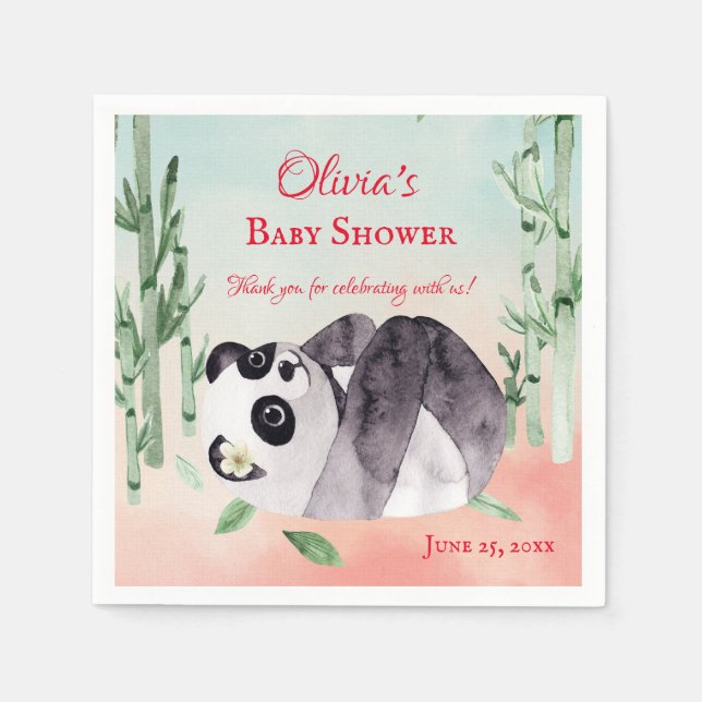 Niedliche Tumbling Panda Gender Baby Dusche Serviette (Vorderseite)