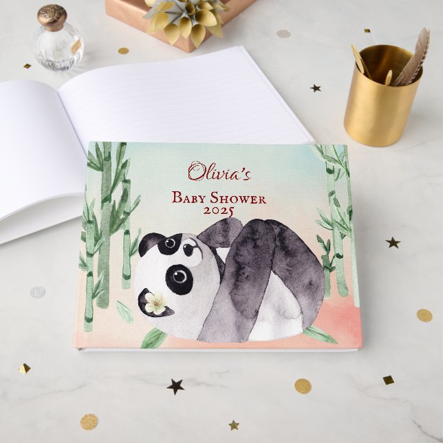 Niedliche Tumbling Panda Kinderdusche Gästebuch (Vorderseite Offen)