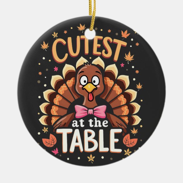 Niedliche Türkei am Tisch Funny Erntedank Keramik Ornament (Vorne)