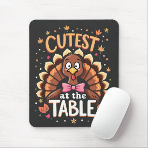 Niedliche Türkei am Tisch Funny Erntedank Mousepad