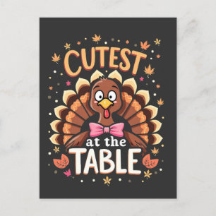 Niedliche Türkei am Tisch Funny Erntedank Postkarte