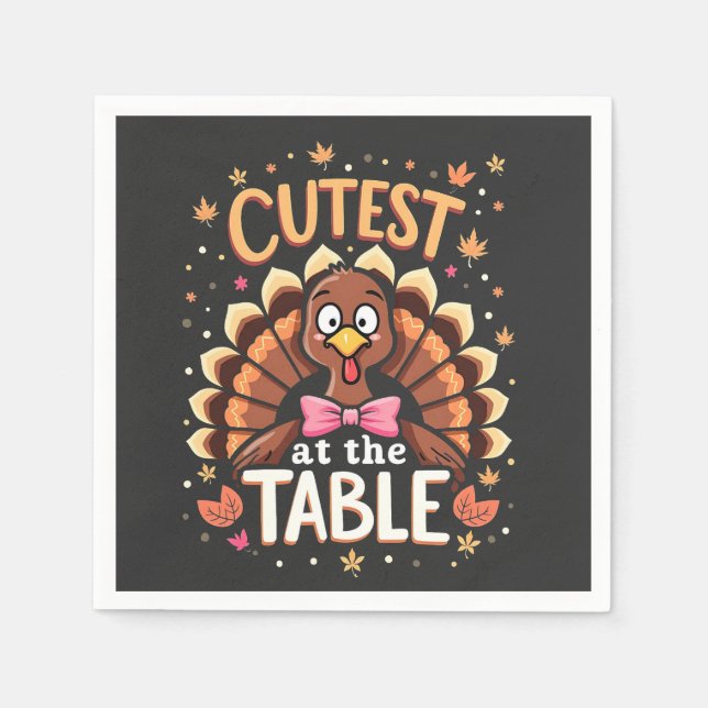 Niedliche Türkei am Tisch Funny Erntedank Serviette (Vorderseite)