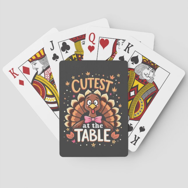 Niedliche Türkei am Tisch Funny Erntedank Spielkarten (Rückseite)