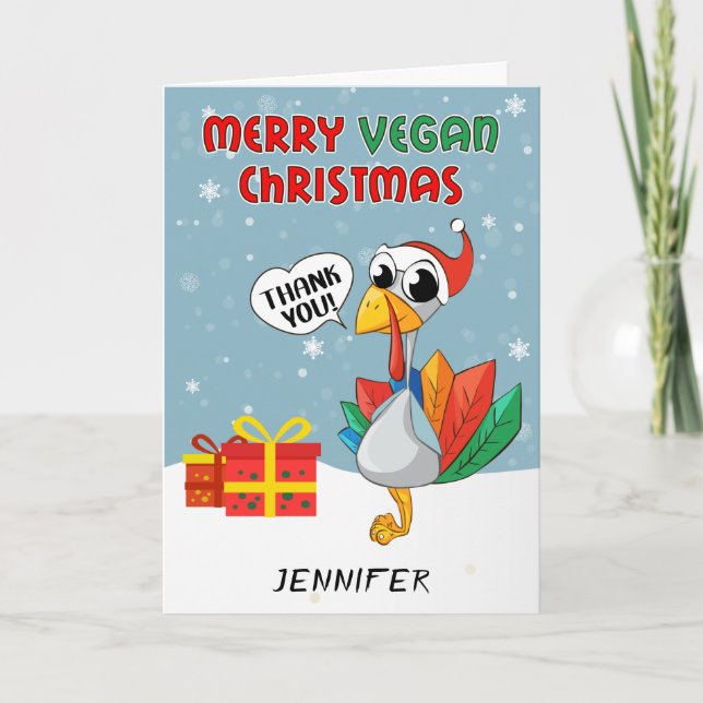 Niedliche Türkei Frohe Vegane Weihnachten Karte (Vorderseite)