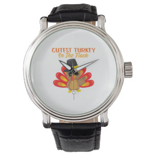 Niedliche Türkei in Flock Happy Thanksgiving Day B Armbanduhr
