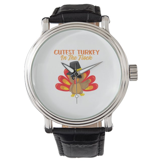 Niedliche Türkei in Flock Happy Thanksgiving Day B Armbanduhr (Vorderseite)