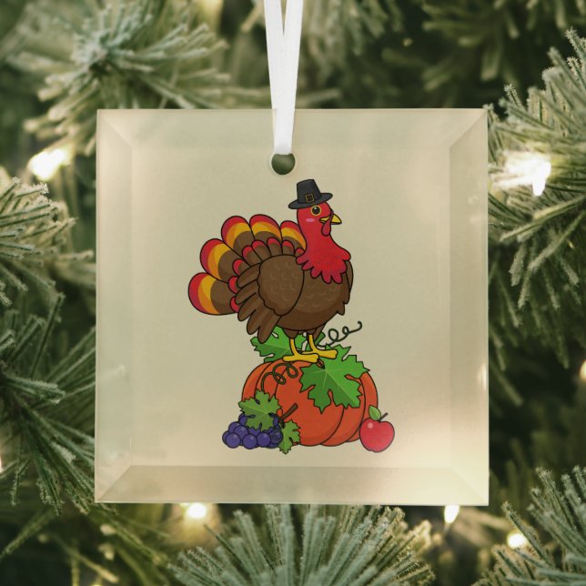 Niedliche Türkei mit ernährtem Erntedank Ornament Aus Glas (Insitu)
