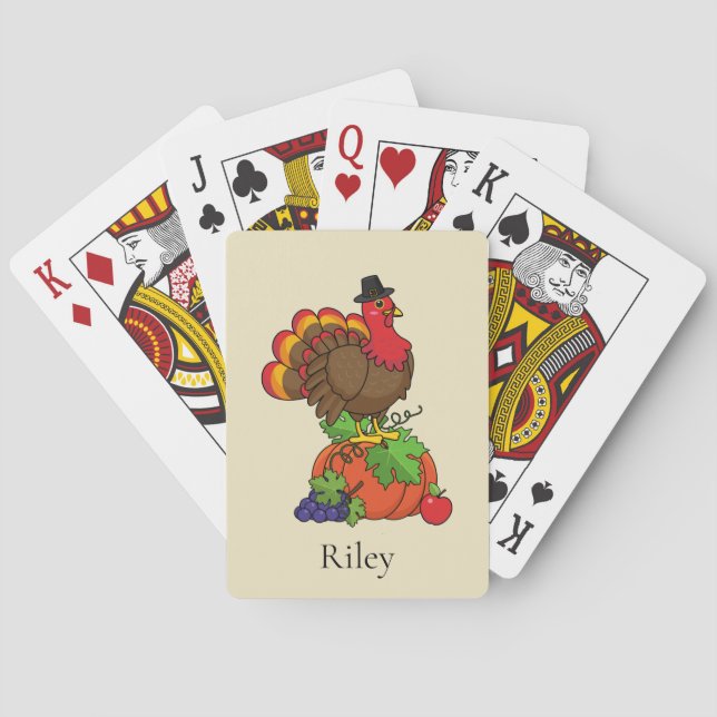 Niedliche Türkei mit Ernte Erntedank | Personalisi Spielkarten (Rückseite)